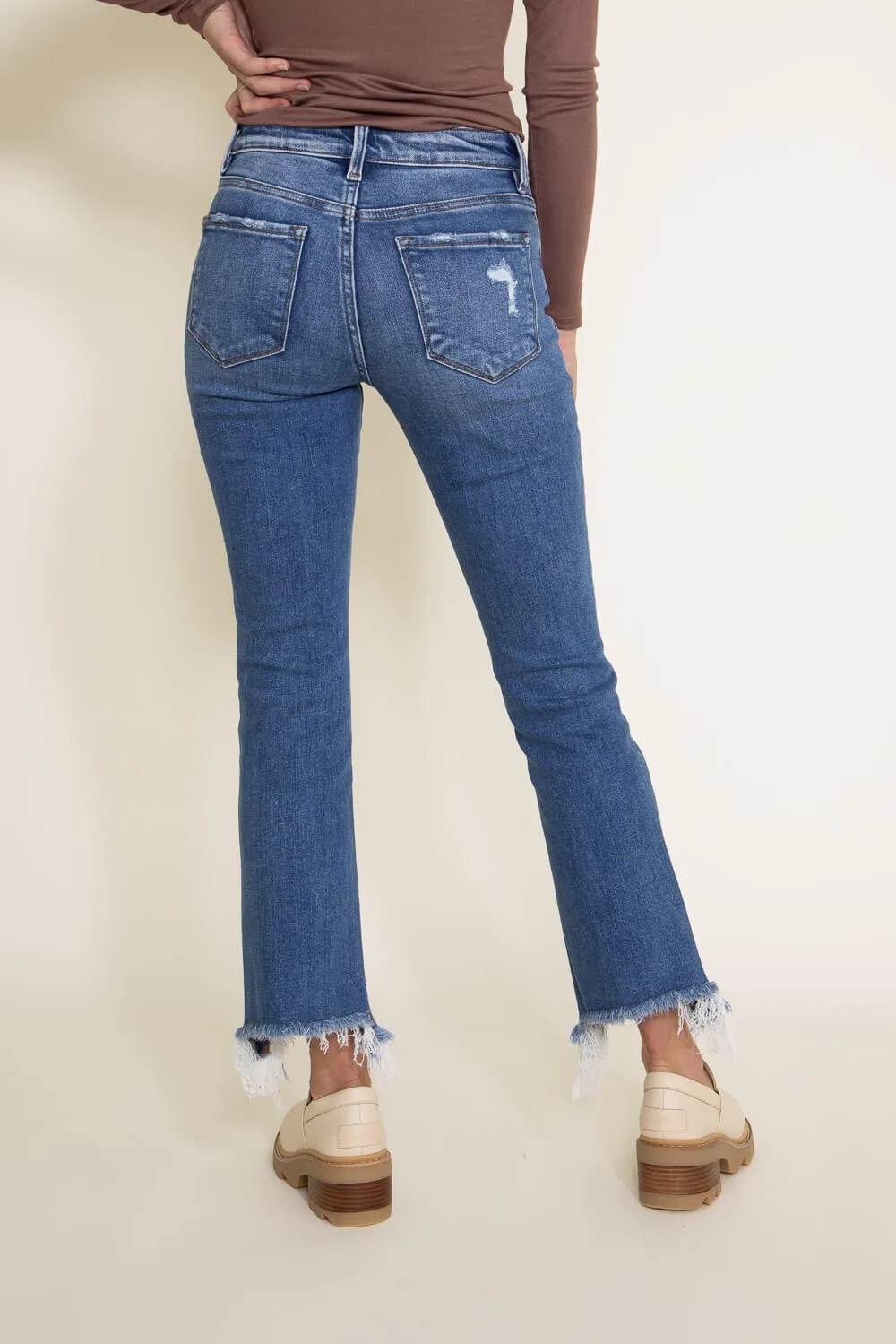 Flying Monkey Mid-Rise Destructed Hem Crop Bootcut Jeans for Women | F5011