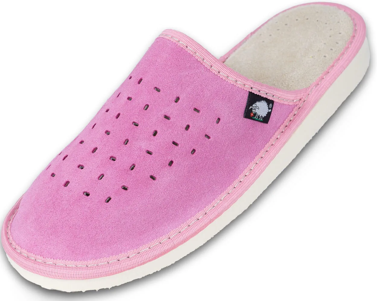 FOOTHUGS Women's Natural Leather Mule Slippers with Memory Foam Health Insole - Pink