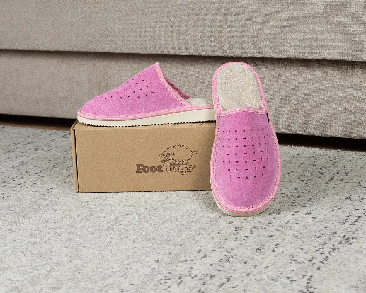 FOOTHUGS Women's Natural Leather Mule Slippers with Memory Foam Health Insole - Pink