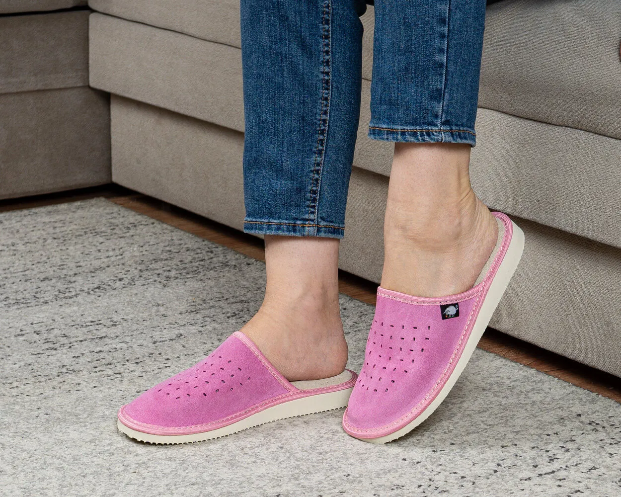 FOOTHUGS Women's Natural Leather Mule Slippers with Memory Foam Health Insole - Pink