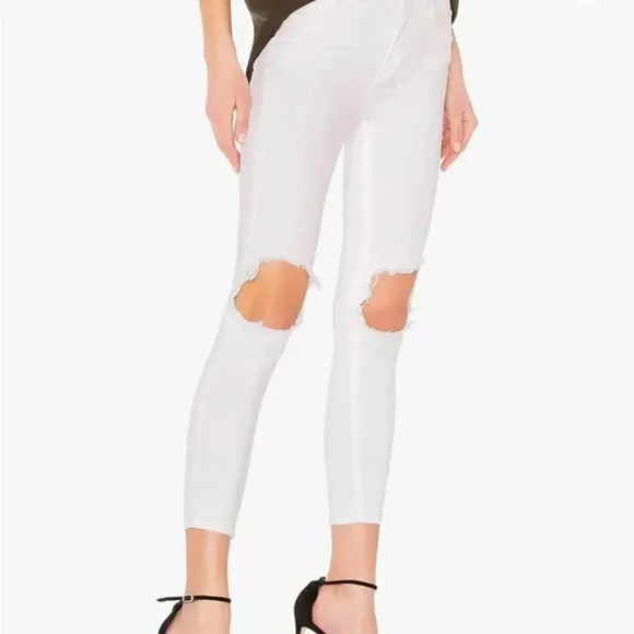 FREE PEOPLE BUSTED KNEE HIGH WAIST SKINNY JEANS SIZE 26 OFF WHITE