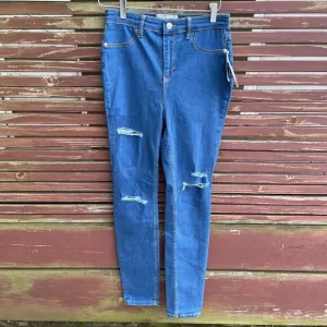 Free People Super Skinny Jeans Womens Distressed High Rise Denim Blue Sz 29 NWT