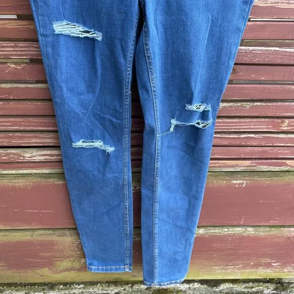Free People Super Skinny Jeans Womens Distressed High Rise Denim Blue Sz 29 NWT