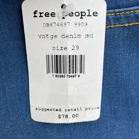 Free People Super Skinny Jeans Womens Distressed High Rise Denim Blue Sz 29 NWT