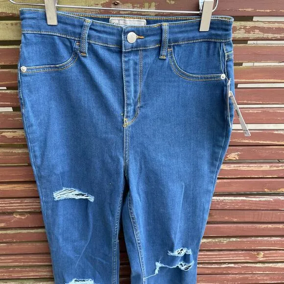 Free People Super Skinny Jeans Womens Distressed High Rise Denim Blue Sz 29 NWT