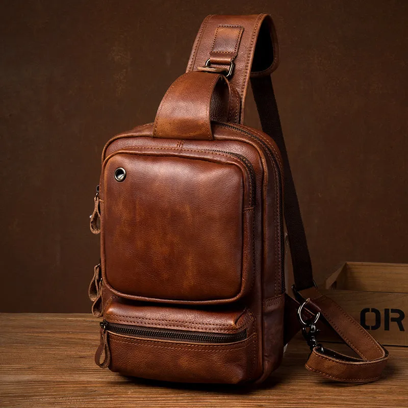 Full Grain Leather Chest Pack Handmade Shoulder Messenger Bag