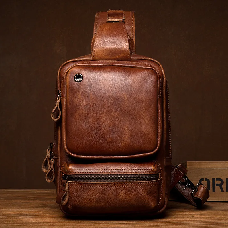 Full Grain Leather Chest Pack Handmade Shoulder Messenger Bag