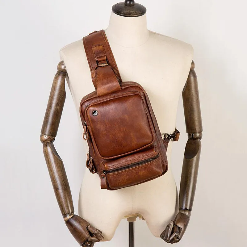 Full Grain Leather Chest Pack Handmade Shoulder Messenger Bag