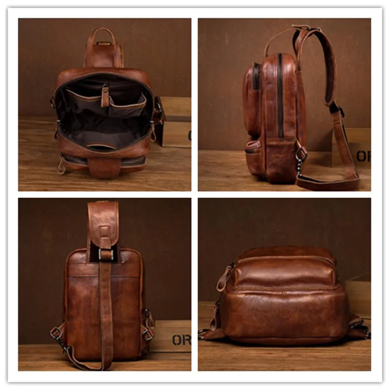 Full Grain Leather Chest Pack Handmade Shoulder Messenger Bag