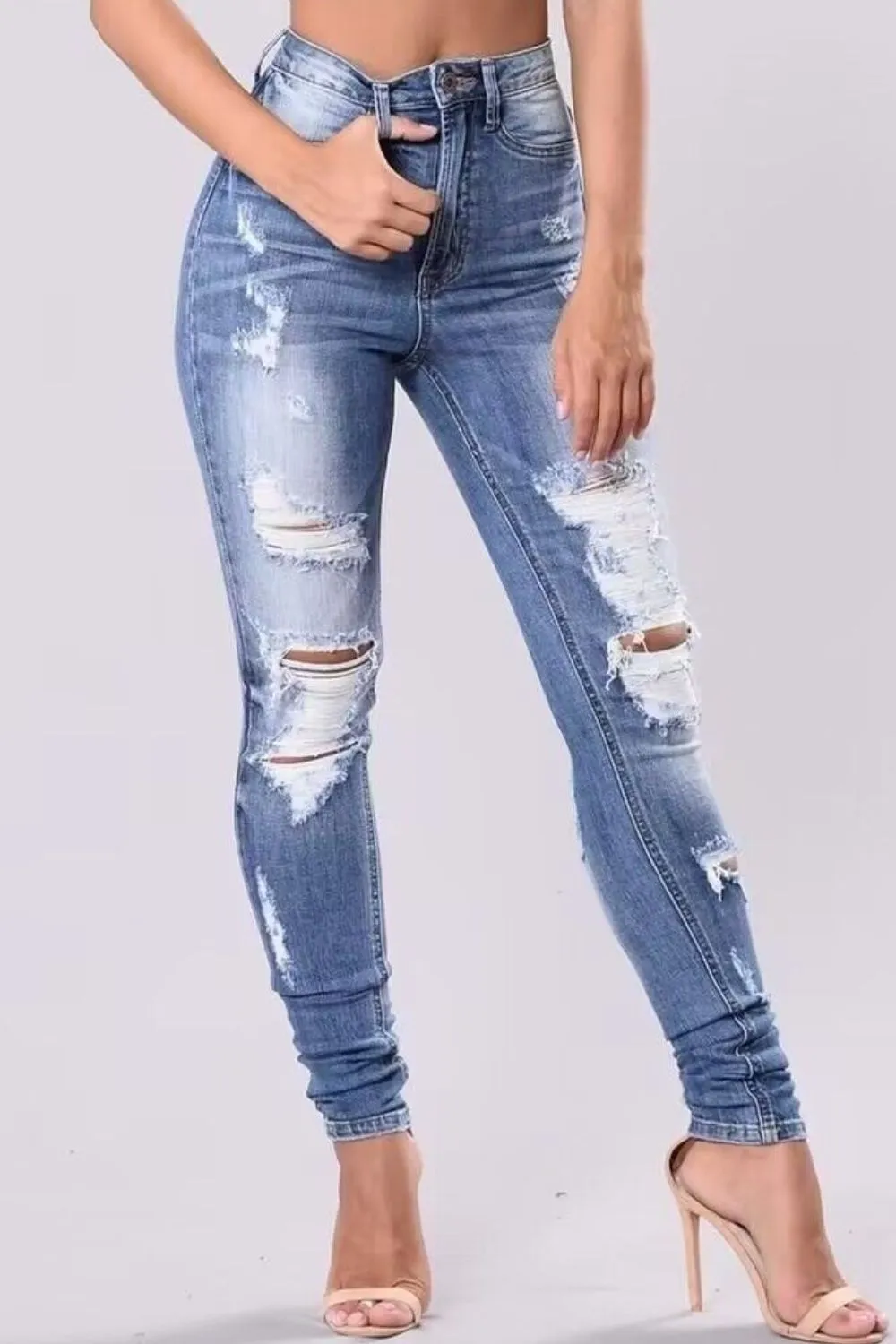 Full Size Plus Size Distressed Skinny Jeans