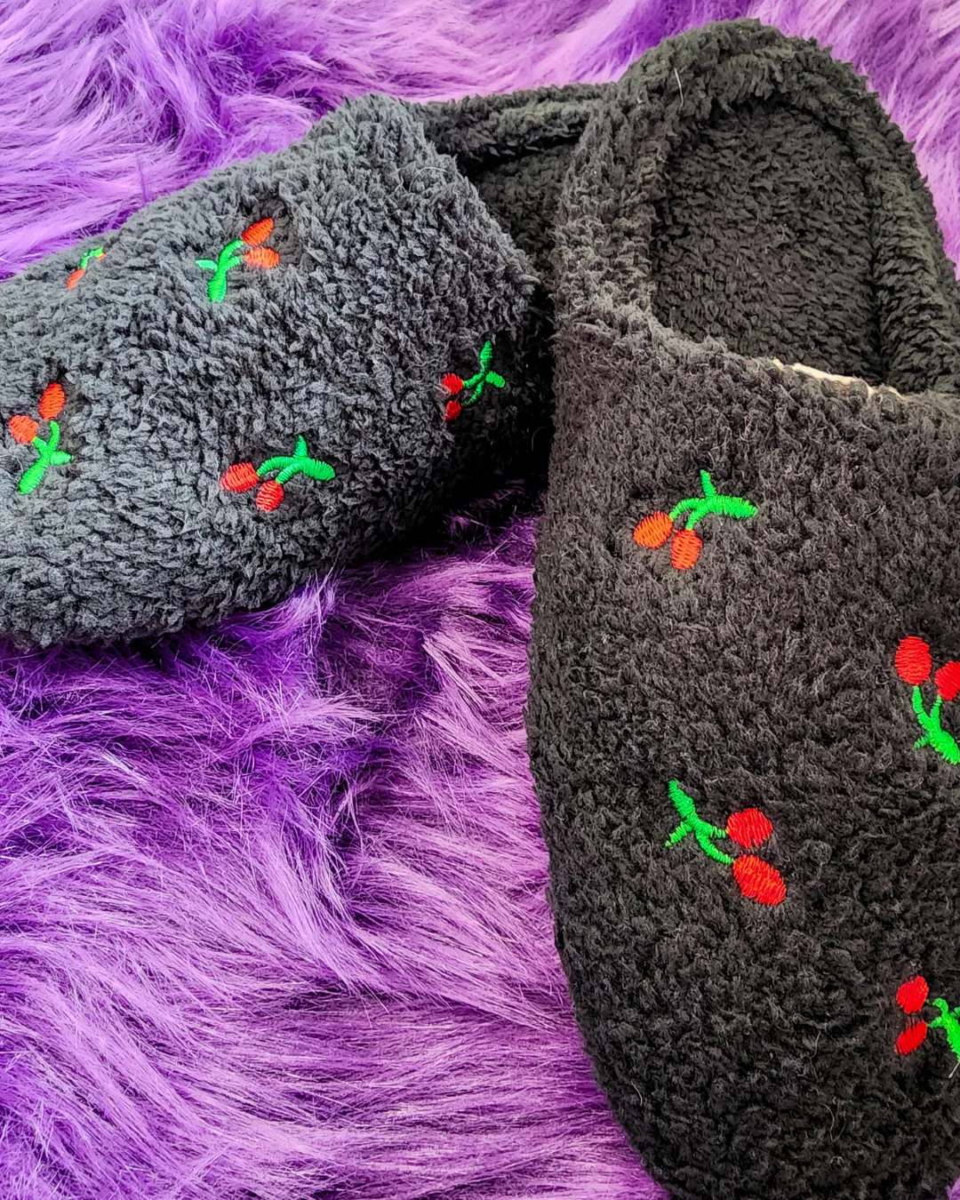 Fuzzy Black Cherry Slippers