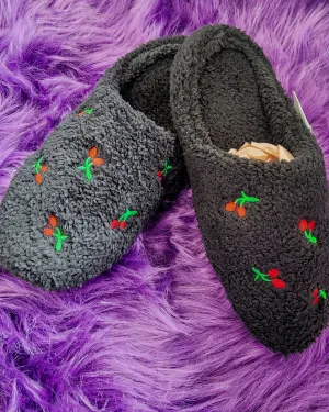 Fuzzy Black Cherry Slippers