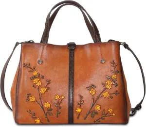 Genuine Leather Satchel with Embossing