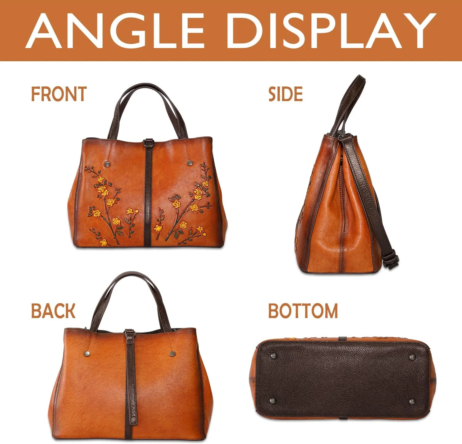 Genuine Leather Satchel with Embossing