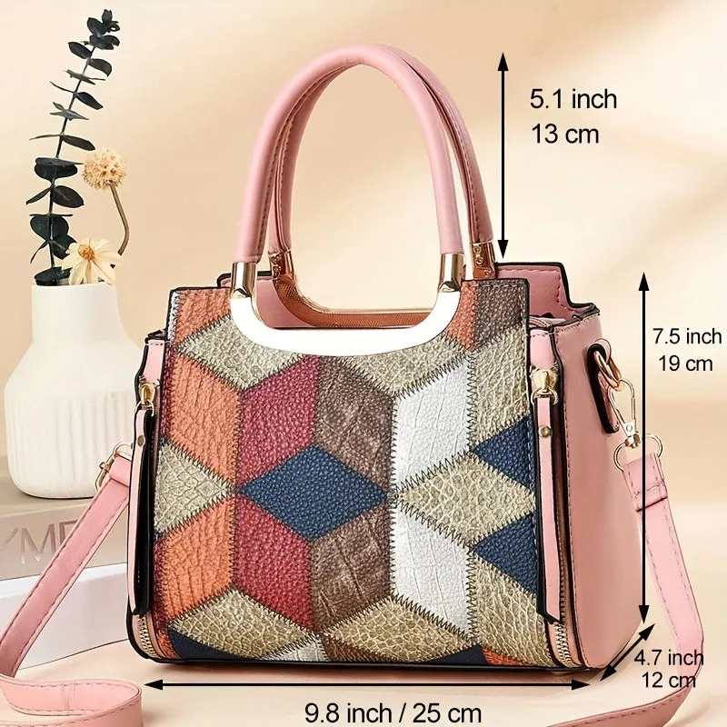 Geo Colorblock Handbags, Crocodile Embossed Crossbody Bag, Women's Office & Work Satchel Purse