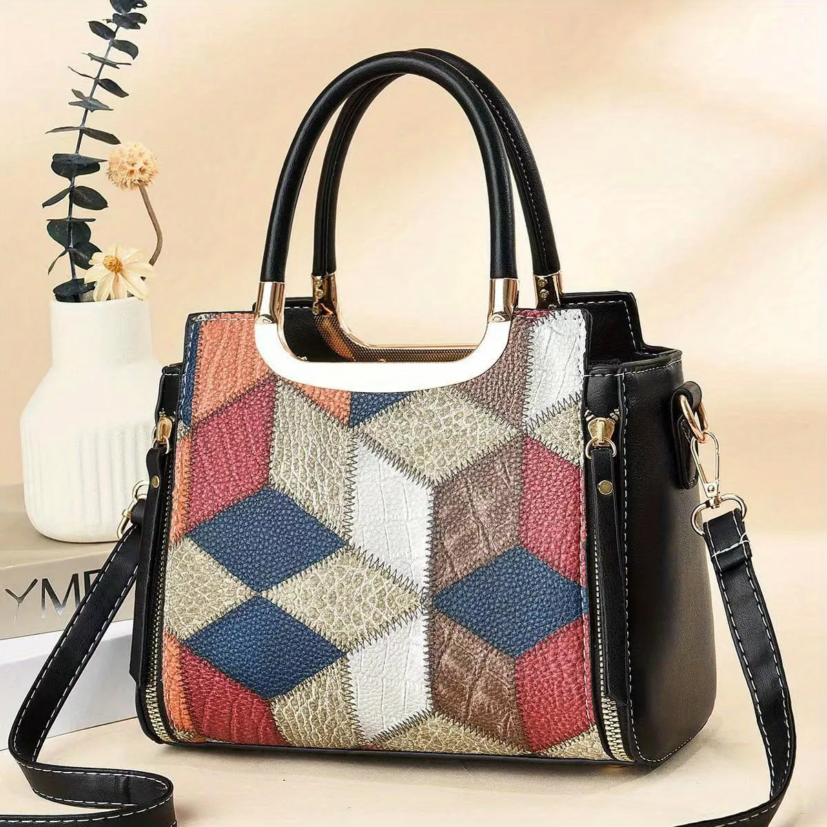 Geo Colorblock Handbags, Crocodile Embossed Crossbody Bag, Women's Office & Work Satchel Purse