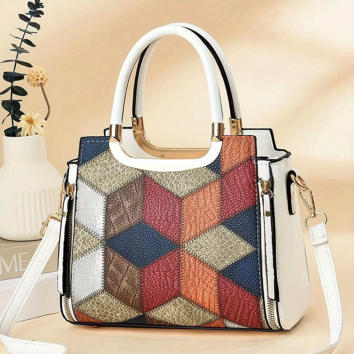 Geo Colorblock Handbags, Crocodile Embossed Crossbody Bag, Women's Office & Work Satchel Purse