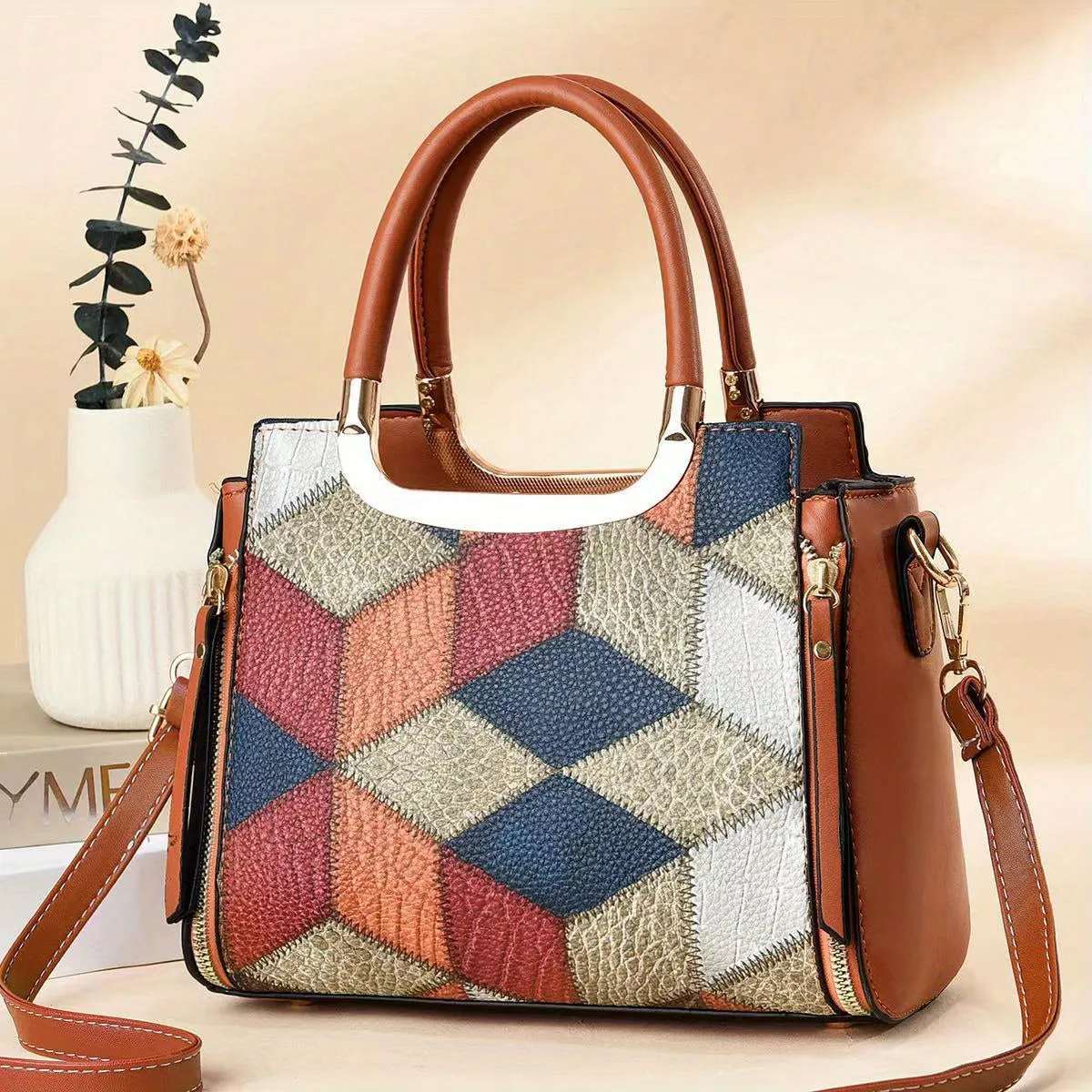 Geo Colorblock Handbags, Crocodile Embossed Crossbody Bag, Women's Office & Work Satchel Purse