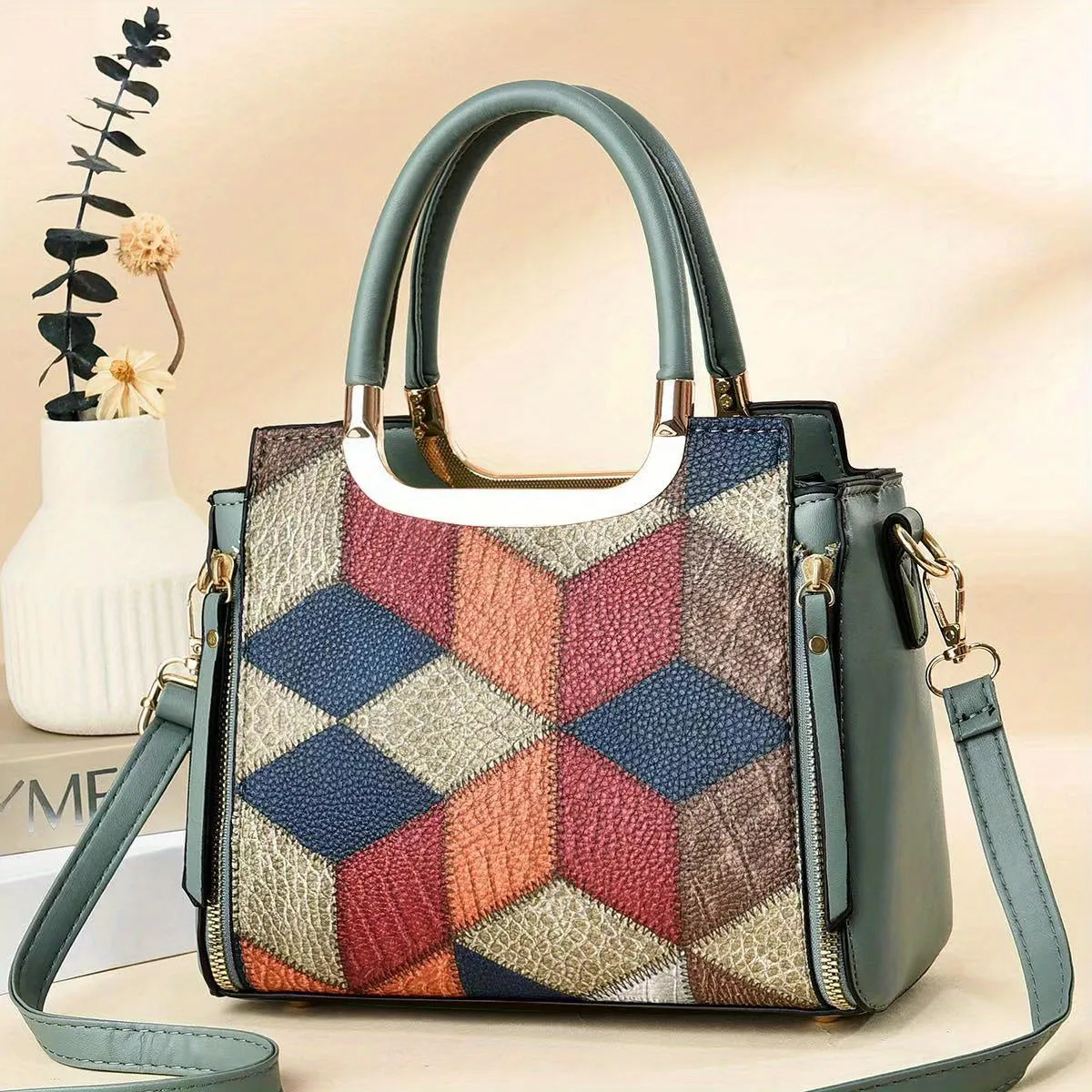 Geo Colorblock Handbags, Crocodile Embossed Crossbody Bag, Women's Office & Work Satchel Purse