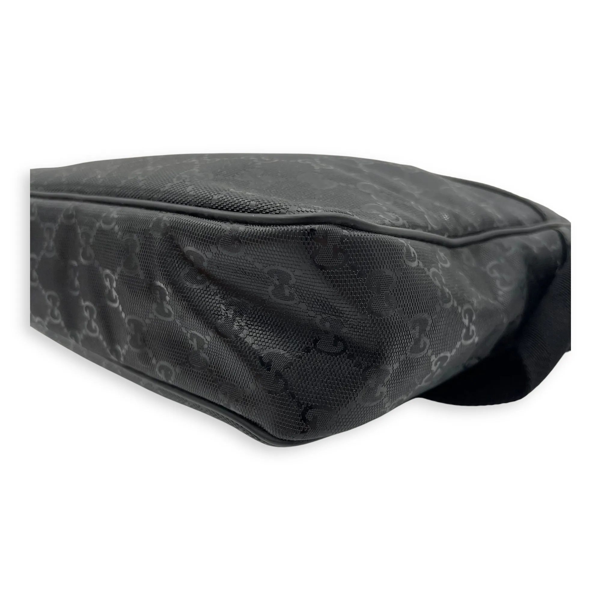 GG Messenger Black in Coated Canvas, Silver hardware