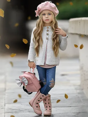 Girls Knit Button Up Sweater Cardigan