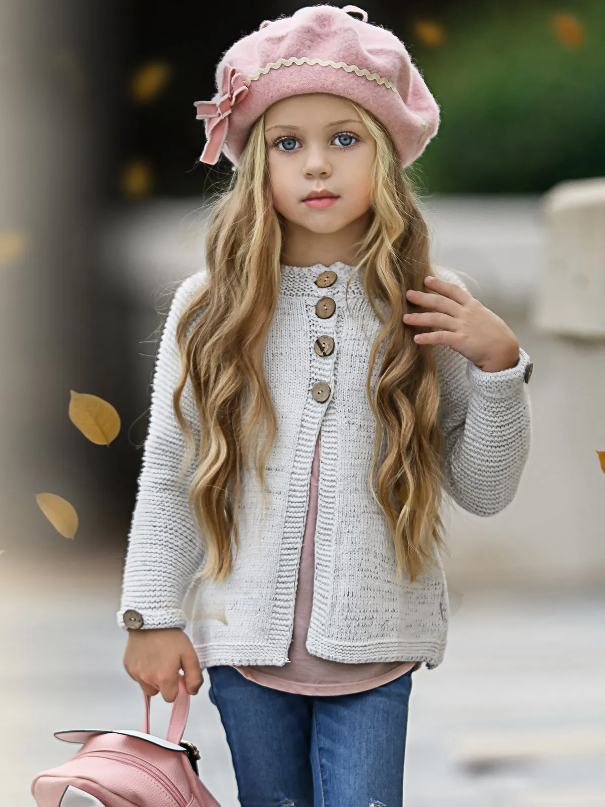 Girls Knit Button Up Sweater Cardigan