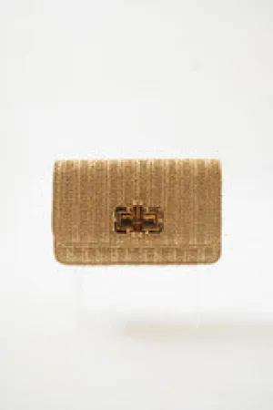 Gold Lilly Woven Straw Clutch-Bamboo Toggle