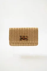 Gold Lilly Woven Straw Clutch-Bamboo Toggle
