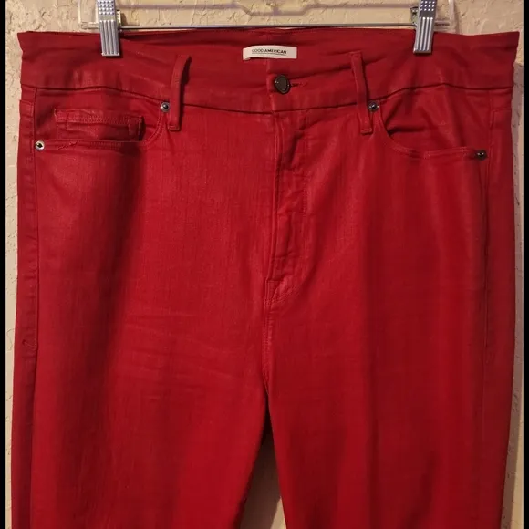 Good American Good Waist &quot;Waxed&quot; Jeans Red Size 18