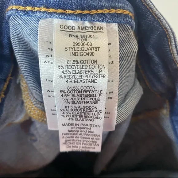 Good American Skinny High Rise Pull On Classic Blue Denim Jeans Size 5 2XL