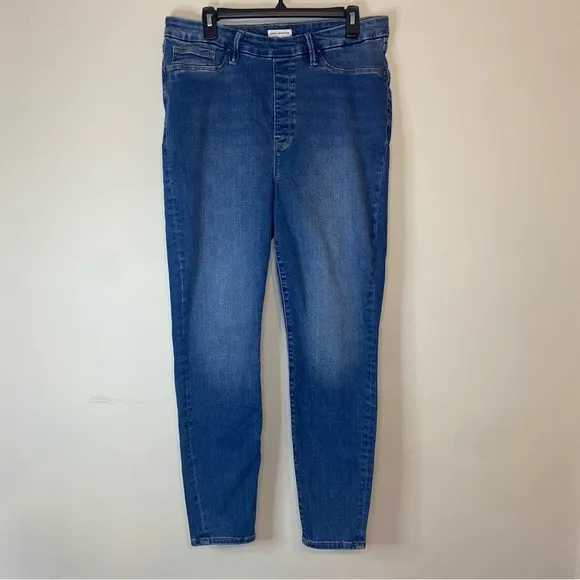 Good American Skinny High Rise Pull On Classic Blue Denim Jeans Size 5 2XL