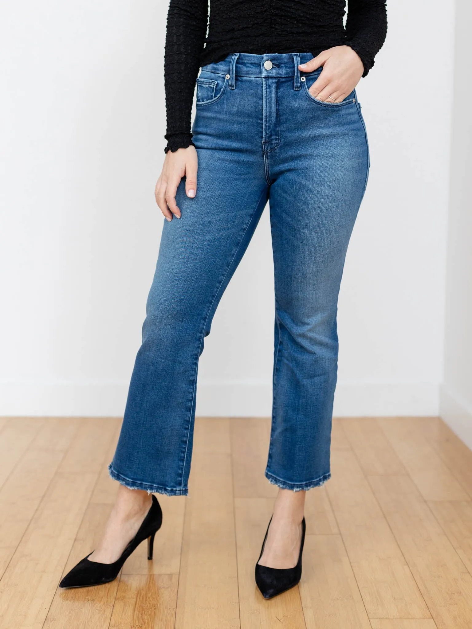 Good American Soft Tech Good Legs Cropped Mini Boot