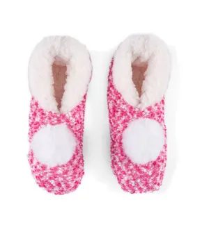 Grace Knit Holiday Slippers With Pom, Pink