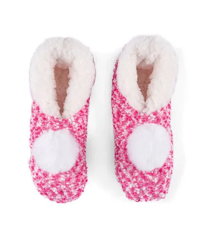 Grace Knit Holiday Slippers With Pom, Pink