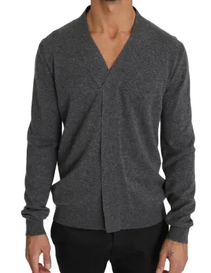 Gray Cashmere V-neck Pullover Top Sweater