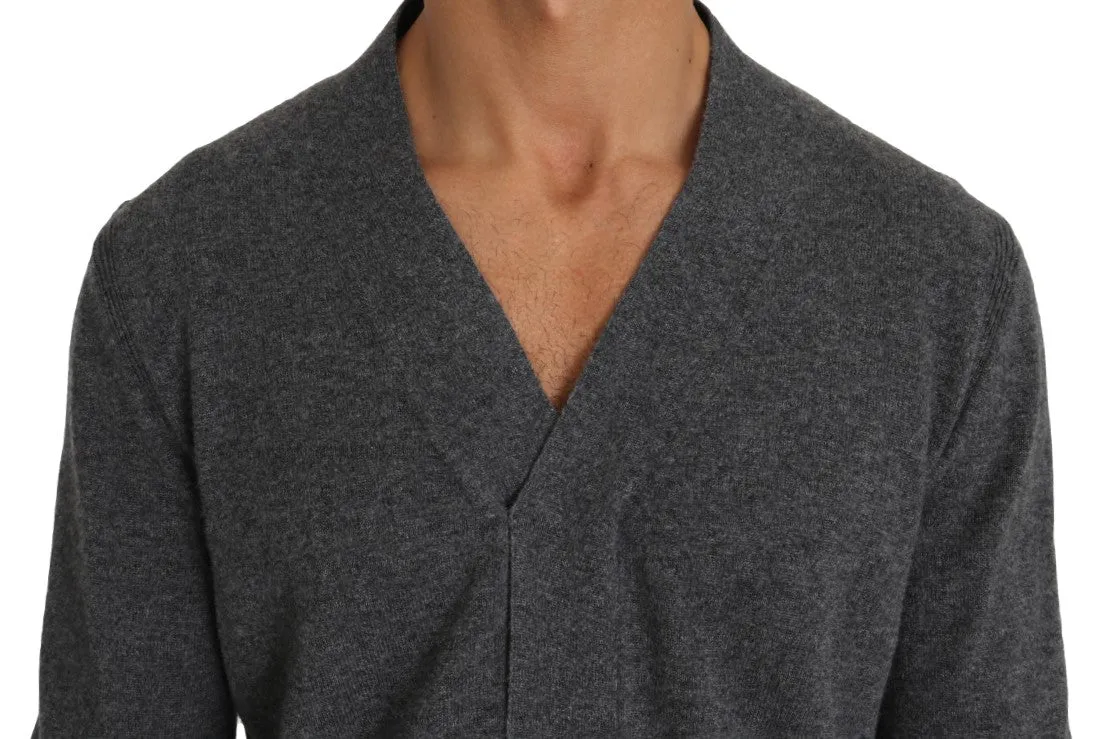 Gray Cashmere V-neck Pullover Top Sweater