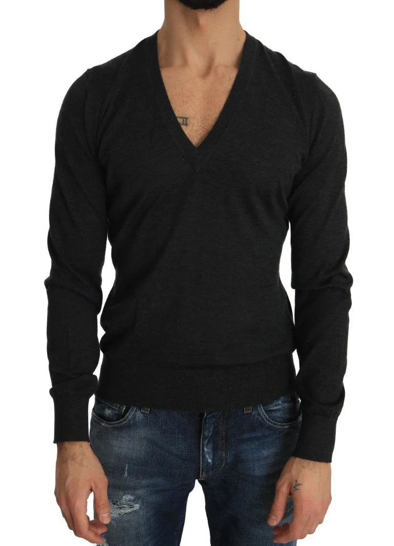 Gray Cashmere V-neck Pullover V-neck Sweater