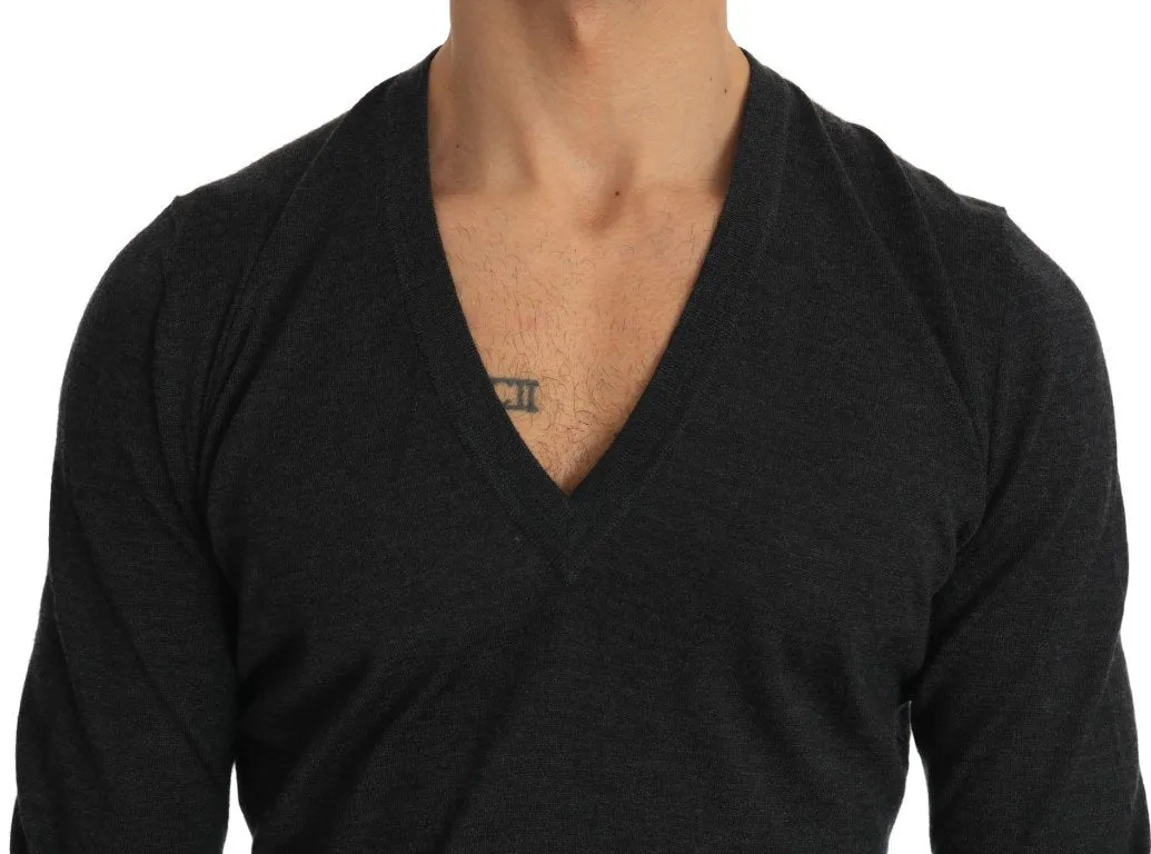 Gray Cashmere V-neck Pullover V-neck Sweater