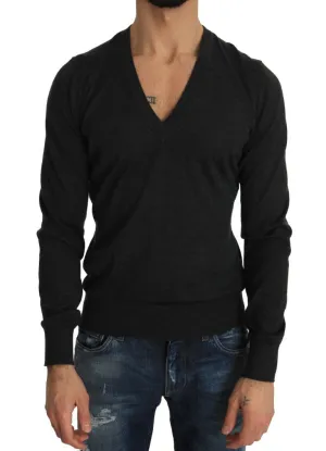 Gray Cashmere V-neck Pullover V-neck Sweater