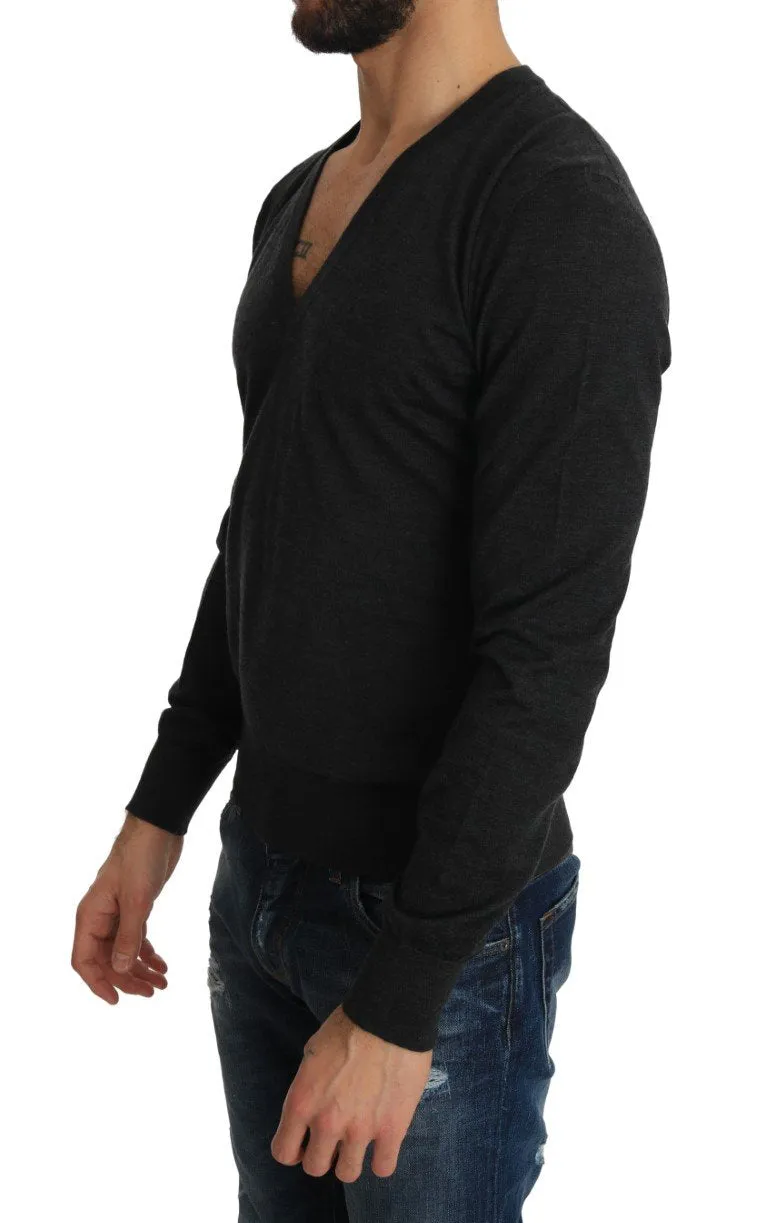 Gray Cashmere V-neck Pullover V-neck Sweater