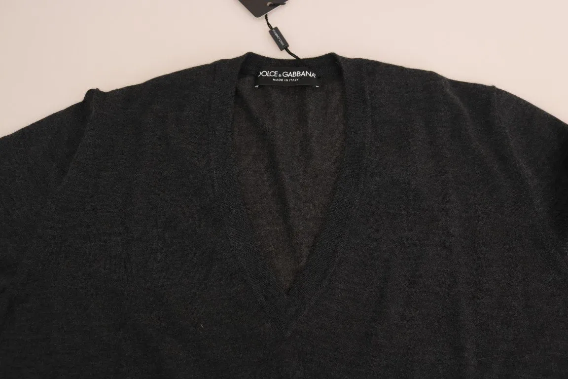 Gray Cashmere V-neck Pullover V-neck Sweater