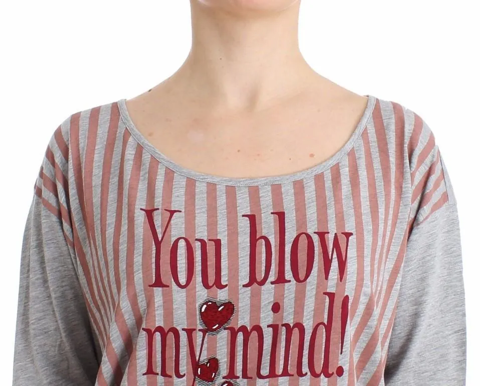 Gray striped longsleeved cotton top