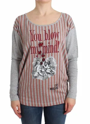 Gray striped longsleeved cotton top