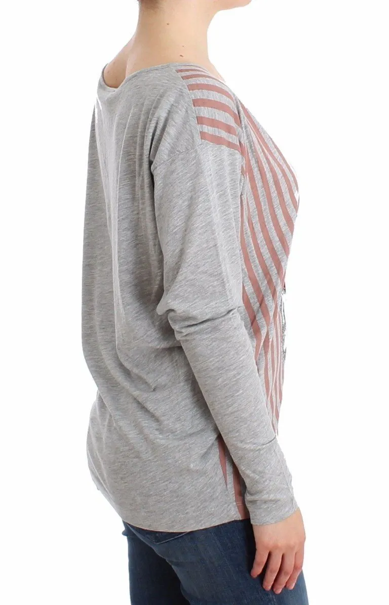 Gray striped longsleeved cotton top