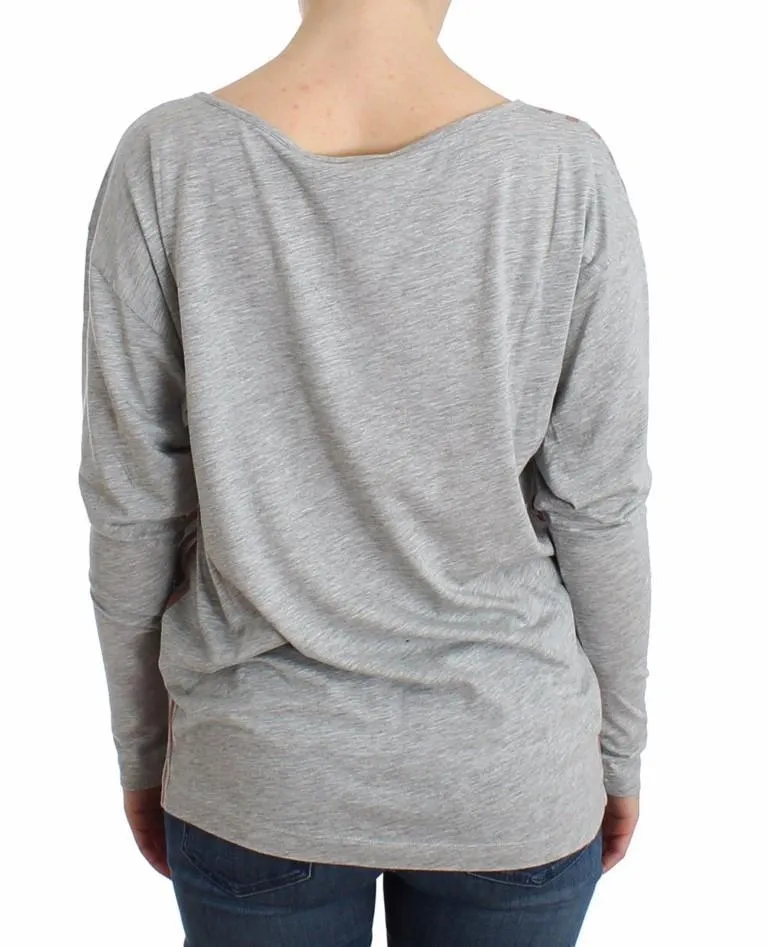 Gray striped longsleeved cotton top