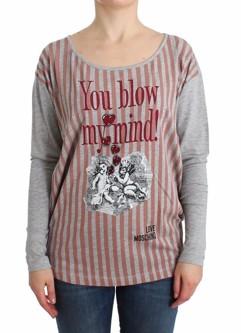 Gray striped longsleeved cotton top