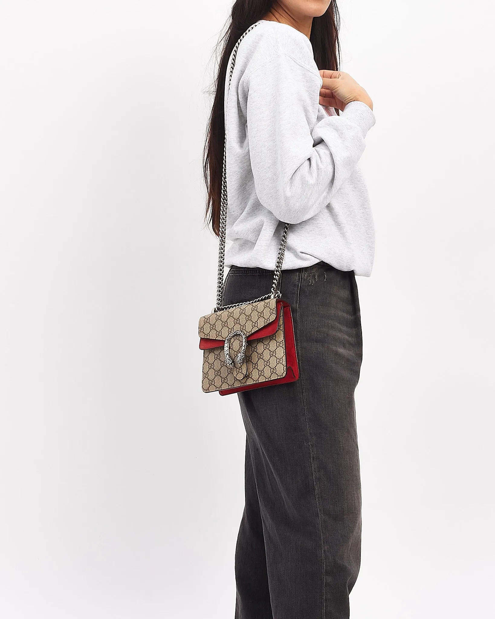 Gucci Beige/Red GG Mini Coated Canvas Dionysus Chain Bag