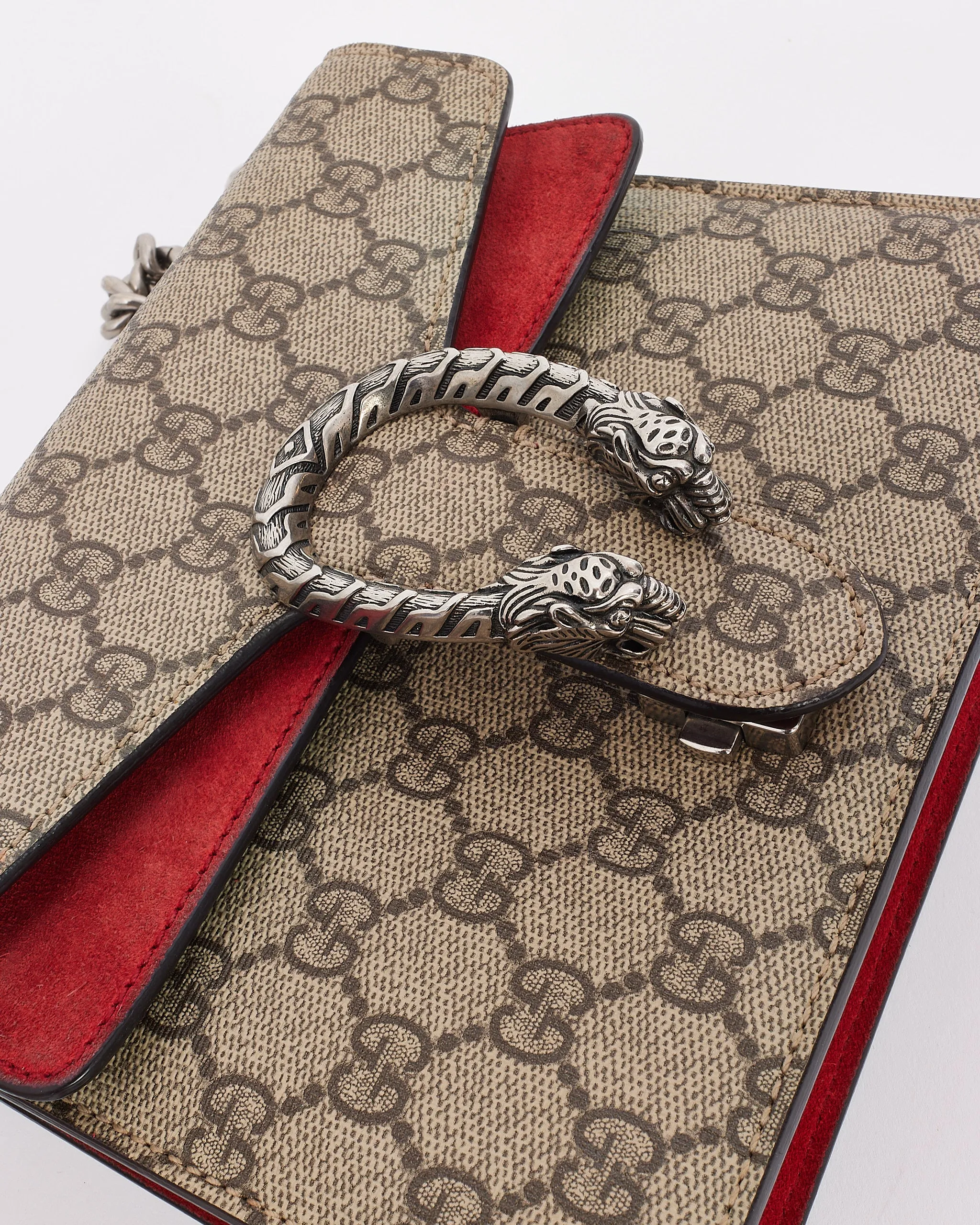 Gucci Beige/Red GG Mini Coated Canvas Dionysus Chain Bag