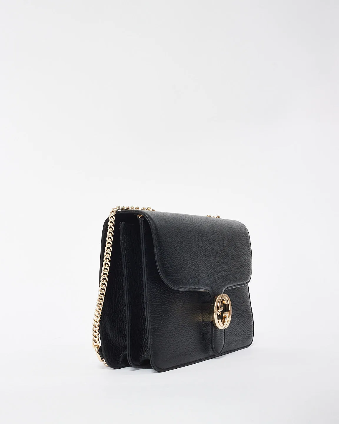 Gucci Black Leather Interlocking G Dollar Flap Shoulder Bag