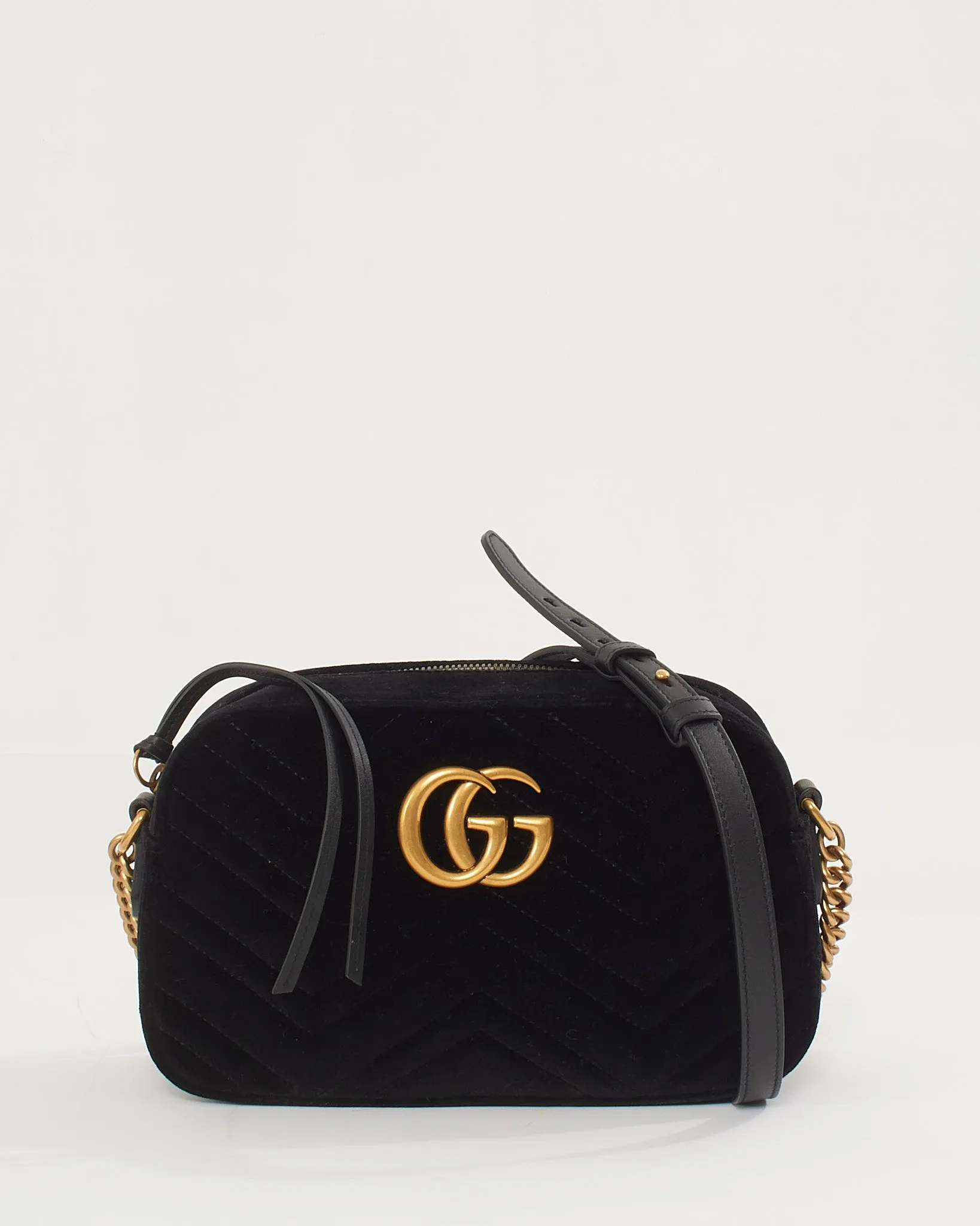Gucci Black Velvet GG Marmont Matelassé Small Crossbody Bag